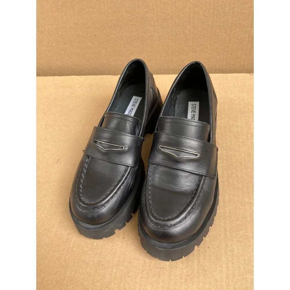 Steve Madden Women Black Lawrence Chunky Loafers Size 7.5 Leather platform Y2K‎